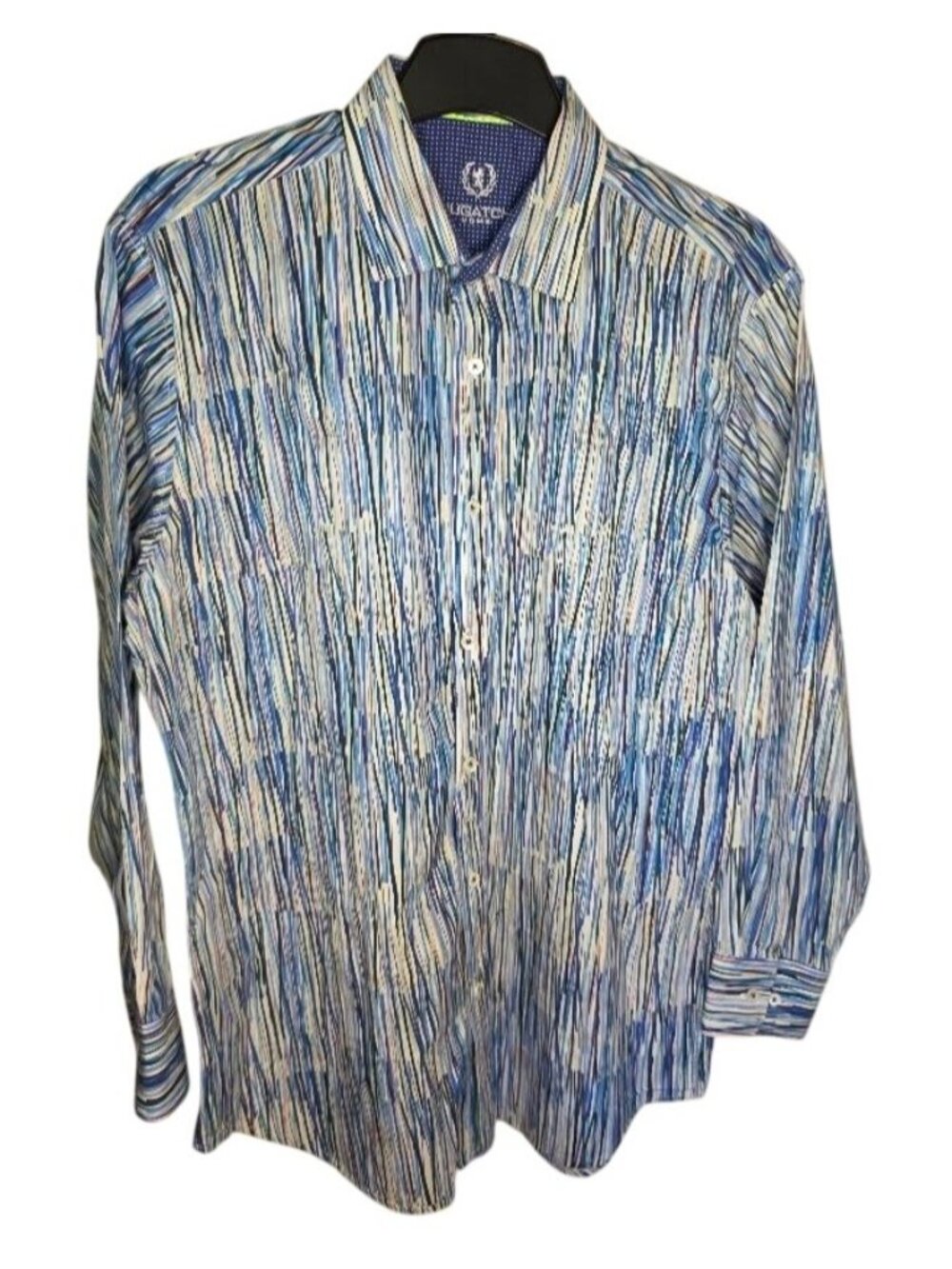 Bugatchi Uomo Blue Abstract Print Button Front Shirt Mens Approx size XL